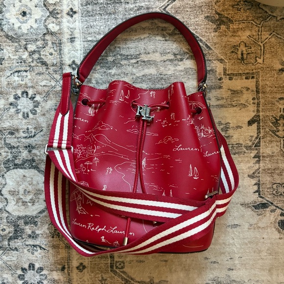 Polo Ralph Lauren Handbags - Ralph Lauren Andie drawstring bucket bag red andie 19 sailboats